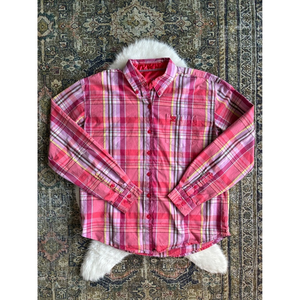 Wrangler Twenty X Womens Pink Plaid Western Rodeo Button Down Shirt LJ3062R L